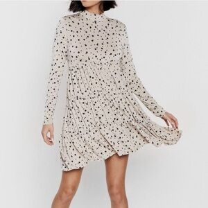Nasty Gal Cream and Black Spotted Long Sleeve Dress
